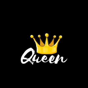 Queen Golden Crown with White Script Typography, Elegant Symbol of Royalty and Illustrazione stock