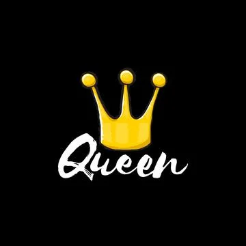 Queen Golden Crown with White Script Typography, Elegant Symbol of Royalty and Stock Illustration