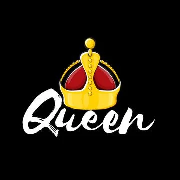 Queen Golden Crown with White Script Typography, Elegant Symbol of Royalty and Illustrazione stock