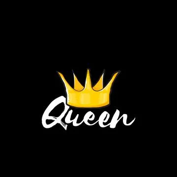 Queen Golden Crown with White Script Typography, Elegant Symbol of Royalty and Illustrazione stock
