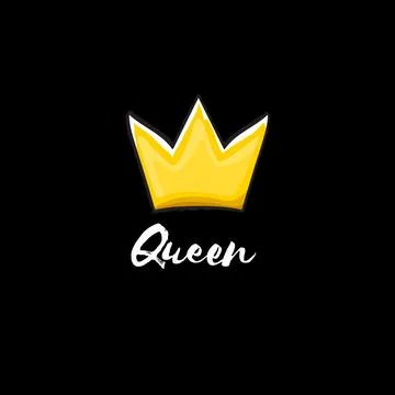 Queen Golden Crown with White Script Typography, Elegant Symbol of Royalty and Illustrazione stock