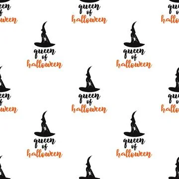 Queen of Halloween seamless pattern with hat and spider. Holiday wallpaper Stock Illustration