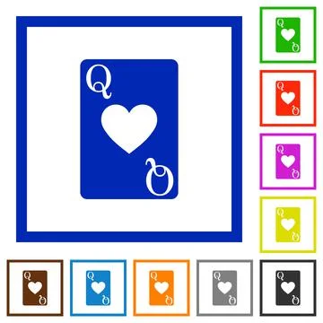 Queen of hearts card flat framed icons Stock Illustration