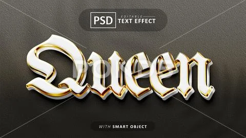 Queen luxury white gold text effect PSD Template