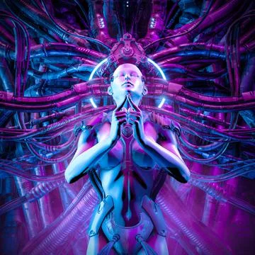 Queen of the machine female cyborg Stockillustratie