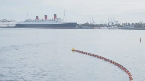 The Queen Marry Ship docked at Longbeach Stock Footage 101442243