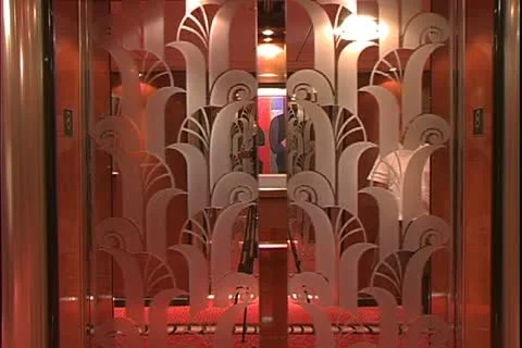 QUEEN MARY 2, 2004, Ocean liner, 4 o'clock in the morning, empty elevators Stock Footage 20456121