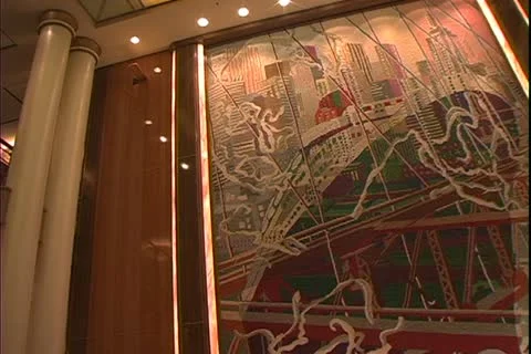QUEEN MARY 2, 2004, Ocean liner, 4 o'clock in the morning, dining room tapestry Stock Footage 20458839