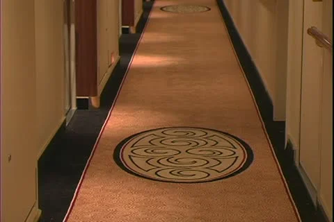 QUEEN MARY 2, 2004, Ocean liner interior, long hallway, no people Stock Footage 20461250
