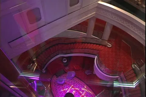 QUEEN MARY 2, 2004, Ocean liner, 4 o'clock in morning, empty glass elevator Stock Footage 20461667