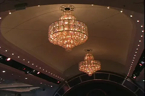 QUEEN MARY 2, 2004, Ocean liner, chandeliers in the Queen's Room Stock Footage 20464043