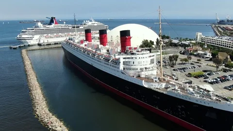 Queen mary ship Drone Stock Footage 111160627