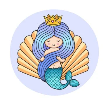 Queen mermaid on a background of a seashell. Stock Illustration