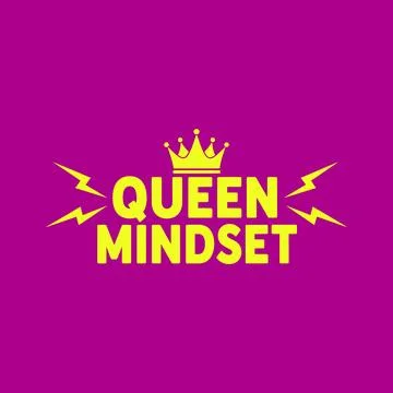 Queen Mindset logo with crown and lightning bolts on purple background tshirt Stock Illustration