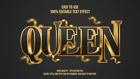 Queen Modern editable text effect vibrant color. 3D Text effect Stock Illustration