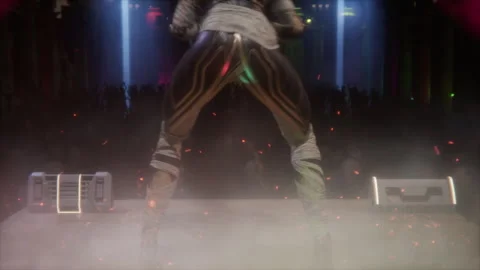 Queen mummy performs live in a cosmic stage show Stock Footage 294413158