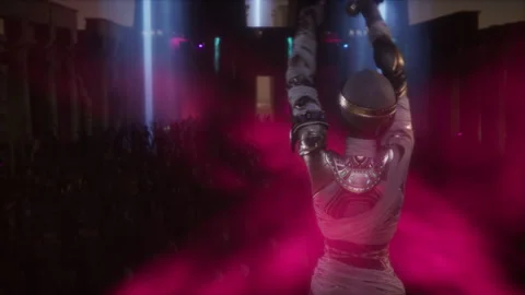 The queen mummy performs live rock for an alien audience Stock Footage 293749161