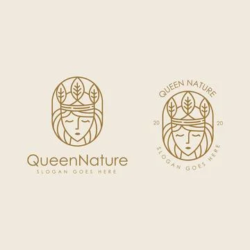 Queen of the nature logo icon vector set with lineart style Stock Illustration