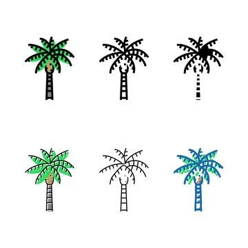 Queen palm tree color set icon vector 스톡 일러스트