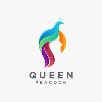 Queen peacock logo icon with gradient style Stock Illustration