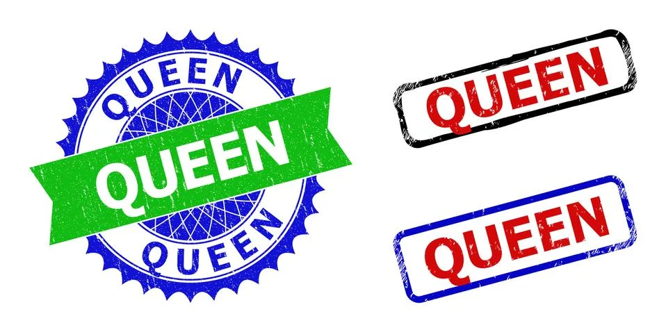 QUEEN Rosette and Rectangle Bicolor Stamp Seals with Corroded Surfaces 스톡 일러스트