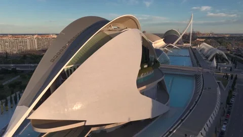 Queen Sofia Palace of Arts, Aerial Hyperlapse around Ciudad de las Artes y las Stock Footage 302263825