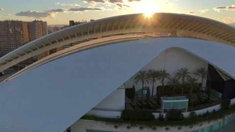 Queen Sofia Palace of Arts, Aerial Hyperlapse around Ciudad de las Artes y las Stock Footage 302263874