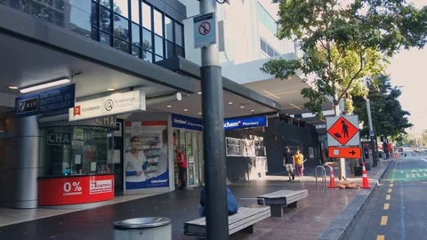 Queen St, Auckland empty during covid-19, New Zealand Stock Footage 127496307
