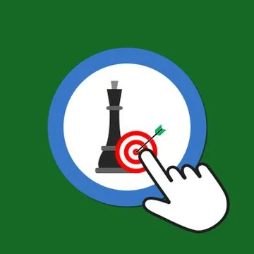 Queen with target icon. Strategy concept. Hand Mouse Cursor Clicks the Button Stock Illustration