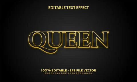 Queen Text Effect, Editable text style effect with 3D effect theme. Stock Illustration