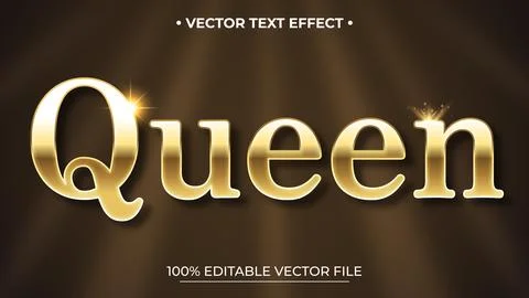 Queen text gold luxury editable text effect style Stock Illustration