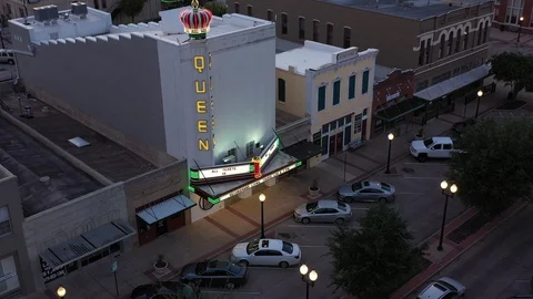 Queen Theater, with lights on, Bryan, Texas, USA Stock Footage 129279244