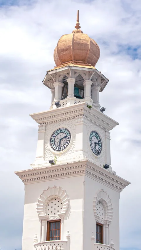Queen Victoria Memorial Clock Tower in Penang Vertical Hyperlapse Stock Footage 344372274