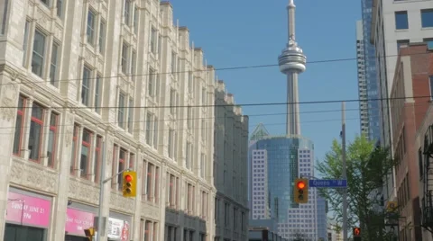 Queen West Toronto CN Tower Intersection Closeup Video stock 50419783