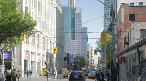 Queen West Toronto Intersection Medium Slow Motion 96fps Stock Footage 50543557