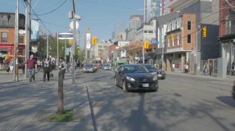 Queen West Toronto Peter St Intersection Wide Stock-Footage 50542171