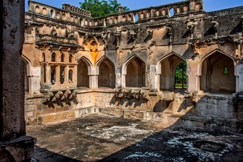 Queens bath a square structure in Indo islamic style Hampi Stock Photos