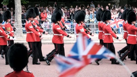The Queen's Birthday Parade, Coldstream Guards Marching Stock Footage 196827168