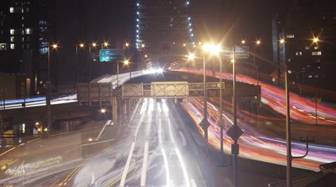 Queens burro Bridge at Night time lapse NYC and traffic Stock Footage 45970998