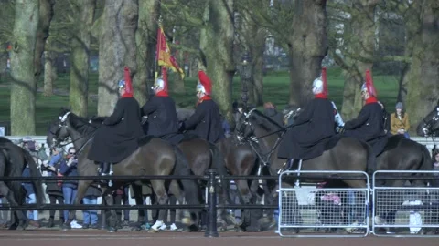 Queen's Guard on Horseback at Changing of the Guard in London Stock Footage 154016271