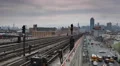 Queens New York City Skyline Subway Train Approaching Station Busy City Traffic HD Footage