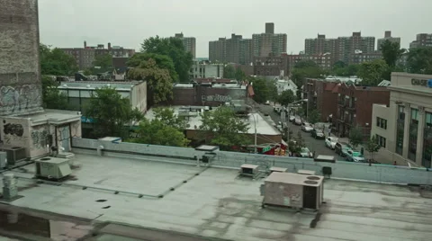 Queens Slum with Graffiti viewed from moving MTA subway in New York, USA 库存影片 40239884