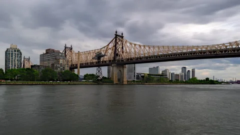 Queensboro Bridge East River Cloudscape Hyperlapse Stock Footage 243672937