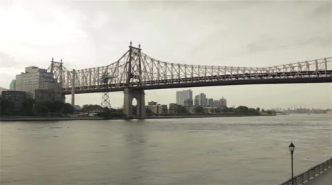 Queensboro Bridge East River on a Cloudy Day Stock Footage 46087724