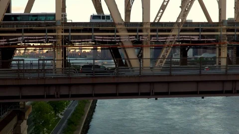 Queensboro bridge traffic side view Stock Footage 123354602
