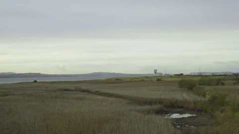 Queensferry Crossing 10 - extra wide shot Port of Rosyth, pan left Stock Footage 83118775