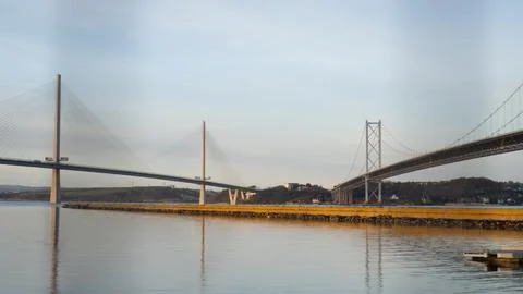 Queensferry Crossing and Forth Road Bridge Stock Photos