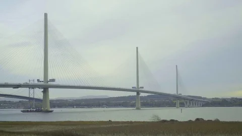 Queensferry Crossing Bridge 16 - medium close up pan left Stock Footage 83117308