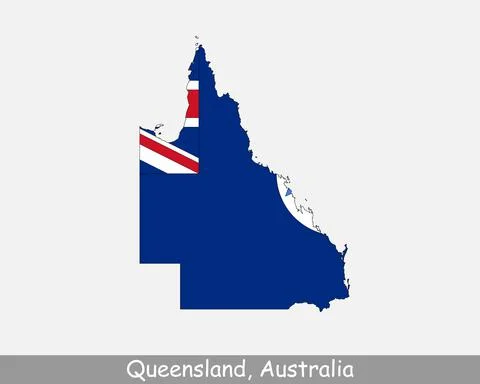Queensland Australia Map Flag Stock Illustration