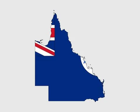 Queensland Map Flag. Map of Qld, Australia with the state flag Ilustração Stock